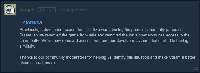 Valve забанила неуравновешенного разработчика, который банил игроков - Изображение 1 Valve забанила неуравновешенного разработчика, который банил игроков - Изображение 1